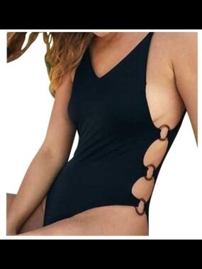 aerie Black One-Piece Swimsuit with Side Ring Cutouts